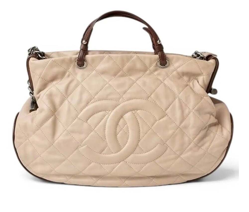 Chanel Quilted Lambskin Country Chic Tote Bag Beige
